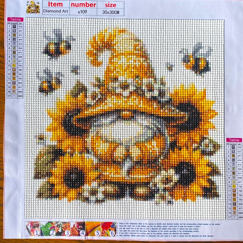 Gnome with Sunflowers Bees Diamond Dot Art Picture Painting